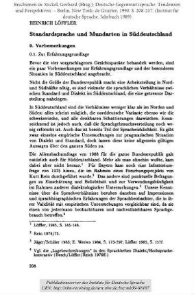 Standardsprache und Mundarten in Süddeutschland