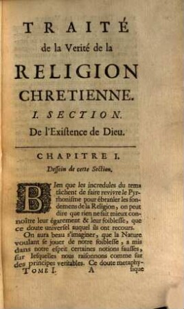 Traité De La Verité De La Religion Chretienne. 1