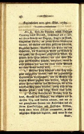 Kapitulation vom 9ten Sept. 1789.