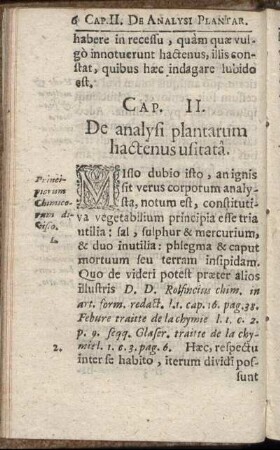 Cap. II. De analysi plantarum hactenus usitata.