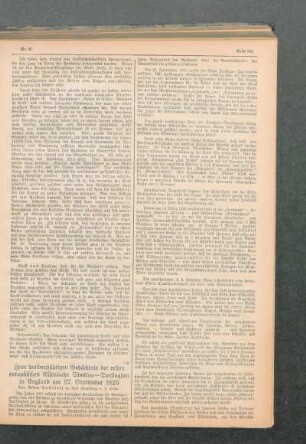Zum hundertjährigen Gedächtnis der ersten europäischen Eisenbahn Stockton - Darlington in England am 27. September 1925