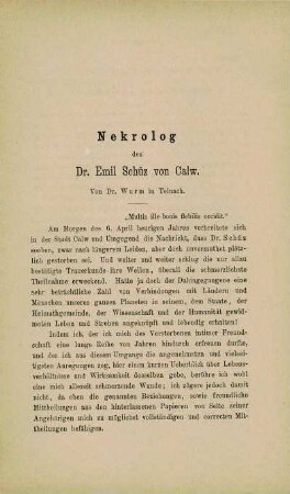 Nekrolog des Dr. Emil Schüz von Calw