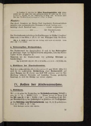 IX. Kosten der Kindesannahme.