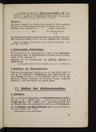 IX. Kosten der Kindesannahme.