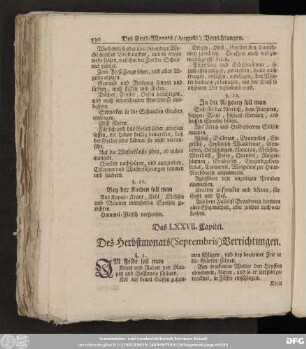 Das LXXVII. Capitel. Des Herbstmonats (Septembris) Verrichtungen.