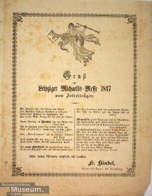 Gruß zur Leipziger Michaelis-Messe 1847 vom Zettelträger.