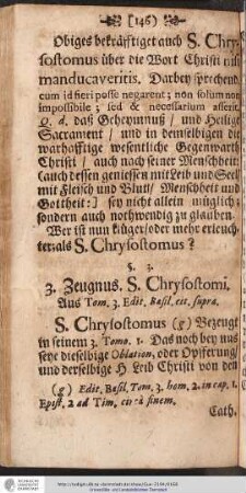 3. Zeugnus. S. Chrysostomi, Auß Tom. 3. ...
