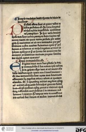 Incipit tractatus beati Thome de divinis moribus.
