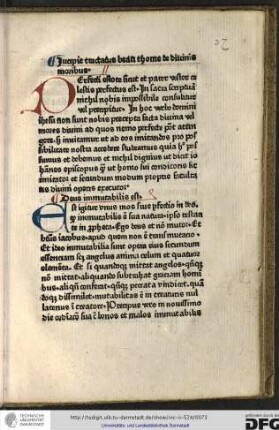 Incipit tractatus beati Thome de divinis moribus.