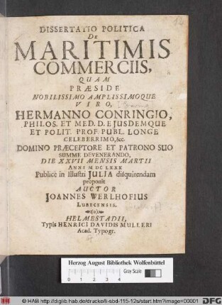 Dissertatio Politica De Maritimis Commerciis