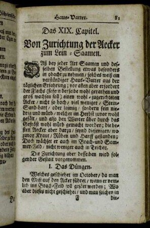 Das XIX. Capitel. Von Zurichtung der Aecker zum Lein-Saamen