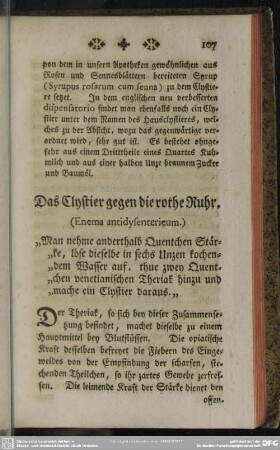 Das Clystier gegen die rothe Ruhr