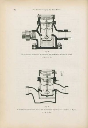 Fig. 18. Wassermesser für 40 mm Röhrenweite von Siemens & Halske in Berlin ; Fig. 19. Wassermesser aus Bronze für 30 mm Röhrenweite von Siemens & Halske in Berlin