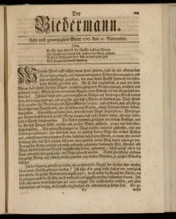 Acht und zwantzigstes Blatt 1727. den. 10. November