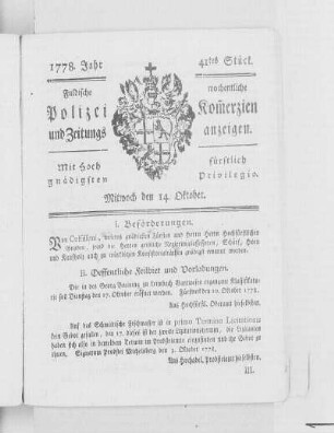 41tes Stück., Ausgabe vom 14. Oktober 1778