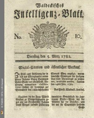 No. 10, Dienstag den 5. Merz 1782