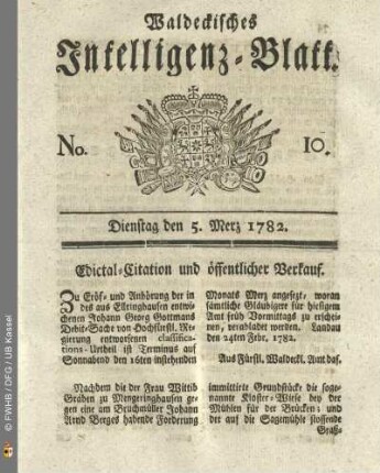No. 10, Dienstag den 5. Merz 1782