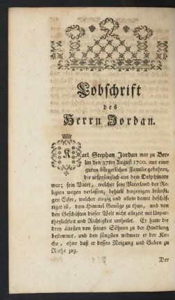 Lobschrift des Herrn Jordan.