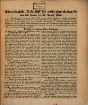 Chronologische Uebersicht der wichtigsten Ereignisse vom 26. Januar bis 24. August 1866 : Sep. Abdr. aus d. "Bayerischen National-Kalender" für 1867