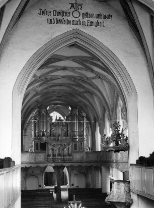 Meisenheim. Schlosskirche (Ehemalige Johanniterkirche) (1479-1504; Philipp von Gmünd, 1766-1770 und 1877-1880). Inneres zur Orgel