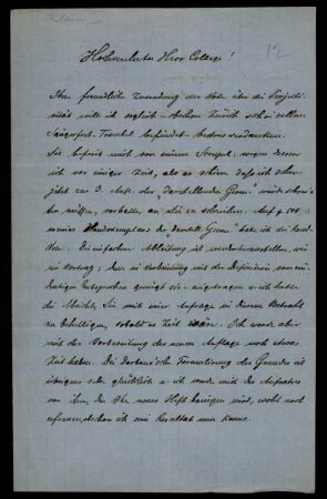 Nr. 1: Brief von Wilhelm Fiedler an Felix Klein, Zürich-Unterstrass, 10.7.1880