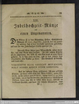 XIX. Jubehochzeit-Münze auf einen Ungenannten