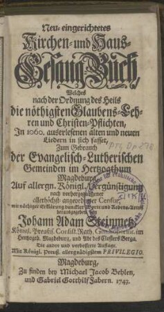 Neu-eingerichtetes Kirchen- und Haus-Gesang-Buch