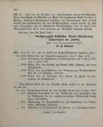79. Ministerial-Bekanntmachung, betreffend Wechsel in der Hauptagentur der Vaterländischen Lebens-Versicherungs-Aktien-Gesellschaft in Elbersfeld