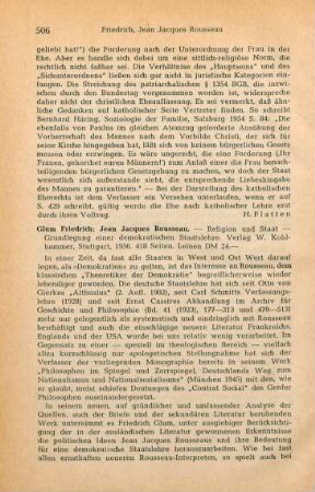506-508 [Rezension] Glum, Friedrich, Jean Jacques Rousseau: Religion und Staat