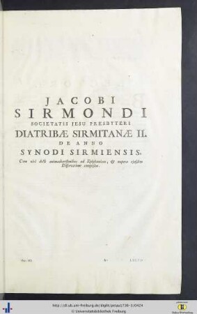 Jacobus Sirmondus: Diatribae Sirmitanae II.