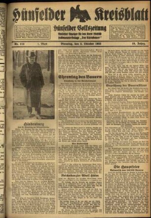 Erste Ausgabe vom Dienstag, den 03. Oktober 1933.