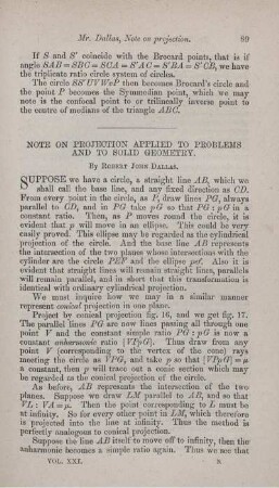Note on projection applied to problems and to solid geometry.