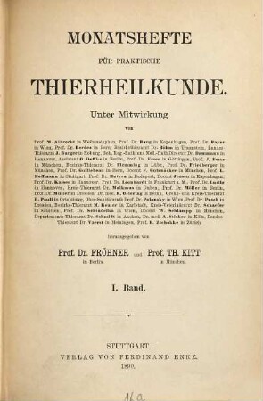Monatshefte für praktische Tierheilkunde. 1. 1890