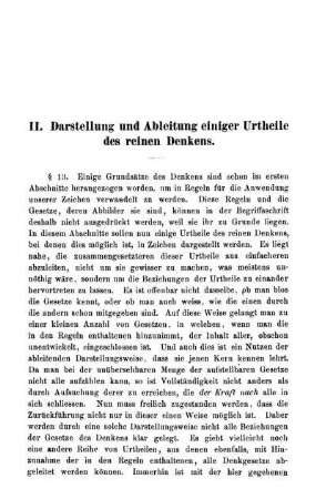 II. Darstellung und Ableitung einiger Urtheile des reinen Denkens