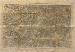 Topographische Karte der Gegend nordöstlich von Lure (Haute-Saône) in der Franche-Comté mit Einzeichnung der Infrastruktur und Einwohnerzahlen (in deutscher und französischer Sprache)