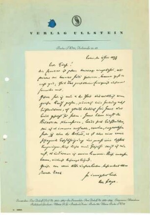 Korrespondenz von Leopold Ullstein an Käthe Ullstein