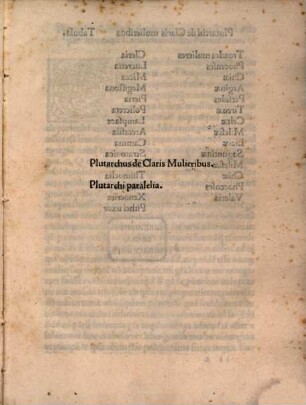Plutarchus de Claris Mulieribus : Plutarchi paralelia