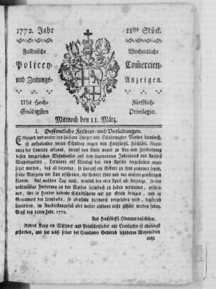 11tes Stück, Ausgabe vom 11. März 1772