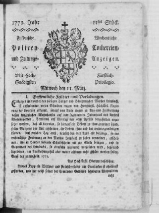 11tes Stück, Ausgabe vom 11. März 1772