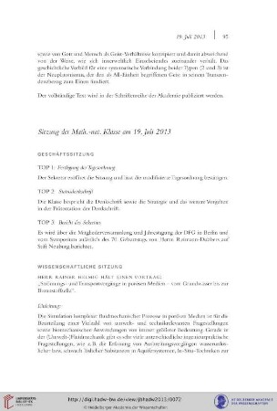 Sitzung der Math.-nat. Klasse am 19. Juli 2013