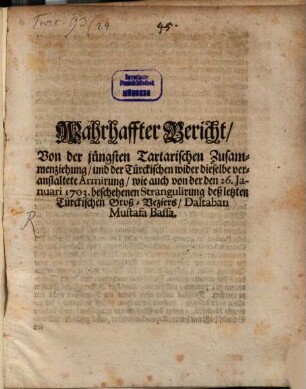 Wahrhaffter Bericht von der jüngsten Tartarischen Zusammenziehung