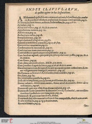 Index Clavsvlarvm, de quibus agitur in hac Disputatione