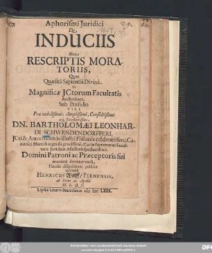 Aphorismi Iuridici De Induciis Sive Rescriptis Moratoriis