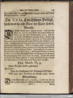 Die XXXI. Catechismus-Predigt, vorstellend die erste Bitte des Vater Unsers