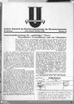 Gemeinschaftswerbung für "anständige" Uhren? Warenhäuser, Versandhäuser und wir Uhrmacher!