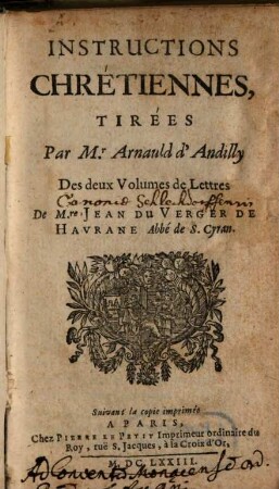 Instructions chretiennes : tirées des Lettres de Jean du Verger de Havranne