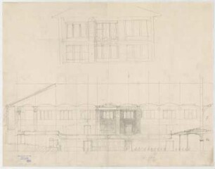 Thiersch, Friedrich von; Kassel; Stadthalle - Ansicht, Schnitt