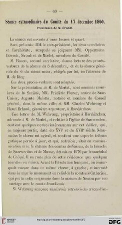 Séance extraordinaire du Comité du 17 décembre 1860