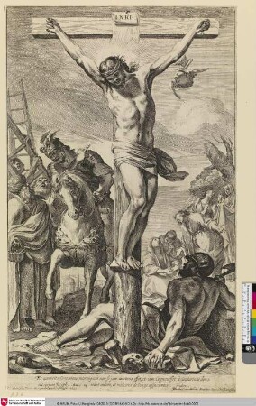 Et accercito Centurione jnterrogauit eum si jam mortuus esset, et cùm Gognouisset â Centurione donauit corpus Joseph. ; [Christus am Kreuz]