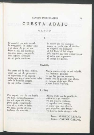 Cuesta abajo : Tango
